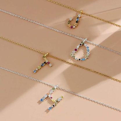 26 Alphabet Necklaces Opal Zirconia 925 Sterling Silver Necklace