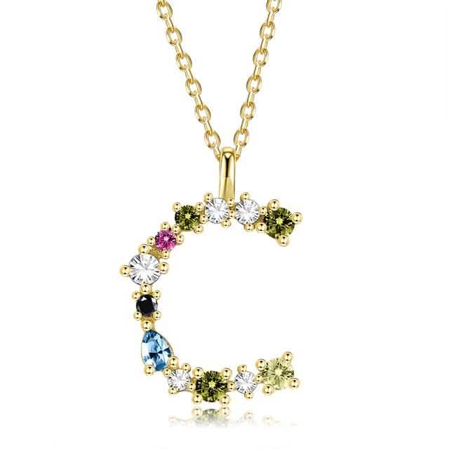 26 Alphabet Necklaces Opal Zirconia 925 Sterling Silver Necklace