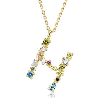 26 Alphabet Necklaces Opal Zirconia 925 Sterling Silver Necklace