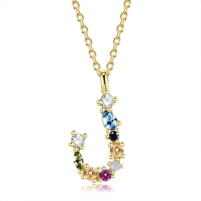 26 Alphabet Necklaces Opal Zirconia 925 Sterling Silver Necklace