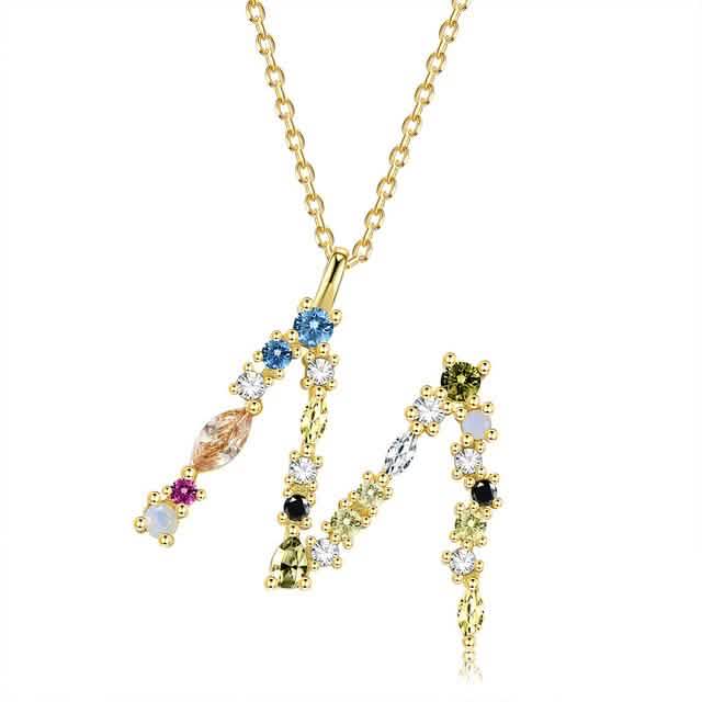 26 Alphabet Necklaces Opal Zirconia 925 Sterling Silver Necklace