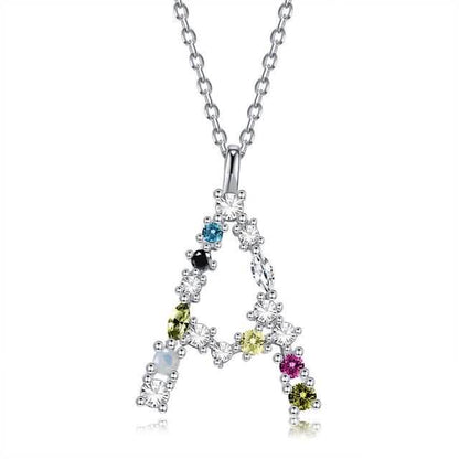 26 Alphabet Necklaces Opal Zirconia 925 Sterling Silver Necklace