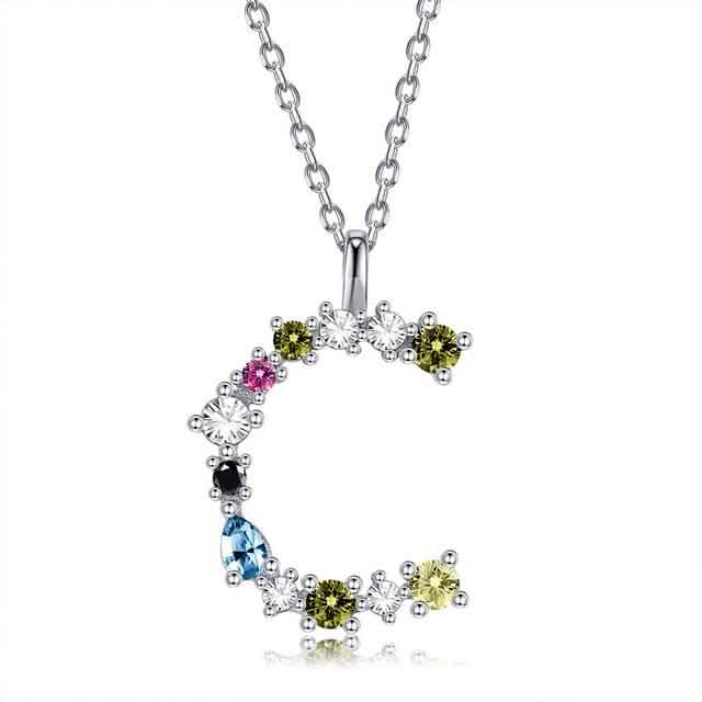 26 Alphabet Necklaces Opal Zirconia 925 Sterling Silver Necklace