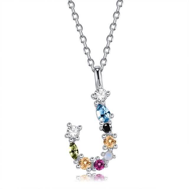 26 Alphabet Necklaces Opal Zirconia 925 Sterling Silver Necklace