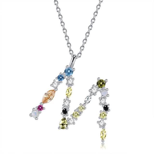 26 Alphabet Necklaces Opal Zirconia 925 Sterling Silver Necklace