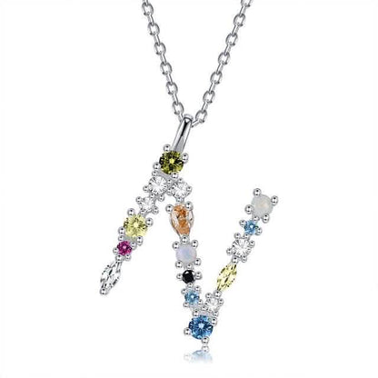 26 Alphabet Necklaces Opal Zirconia 925 Sterling Silver Necklace