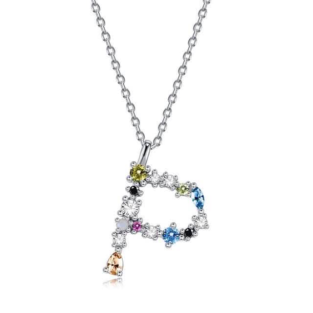 26 Alphabet Necklaces Opal Zirconia 925 Sterling Silver Necklace