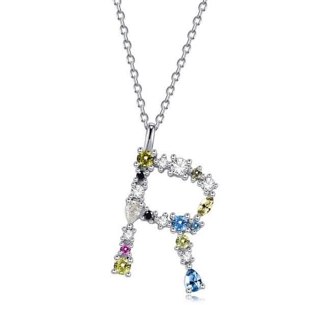 26 Alphabet Necklaces Opal Zirconia 925 Sterling Silver Necklace