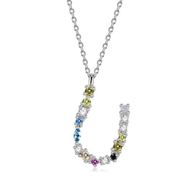 26 Alphabet Necklaces Opal Zirconia 925 Sterling Silver Necklace