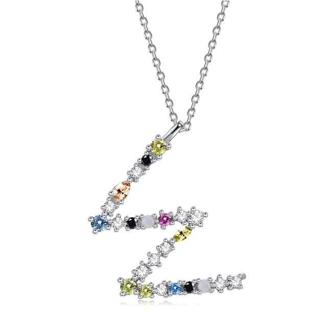 26 Alphabet Necklaces Opal Zirconia 925 Sterling Silver Necklace