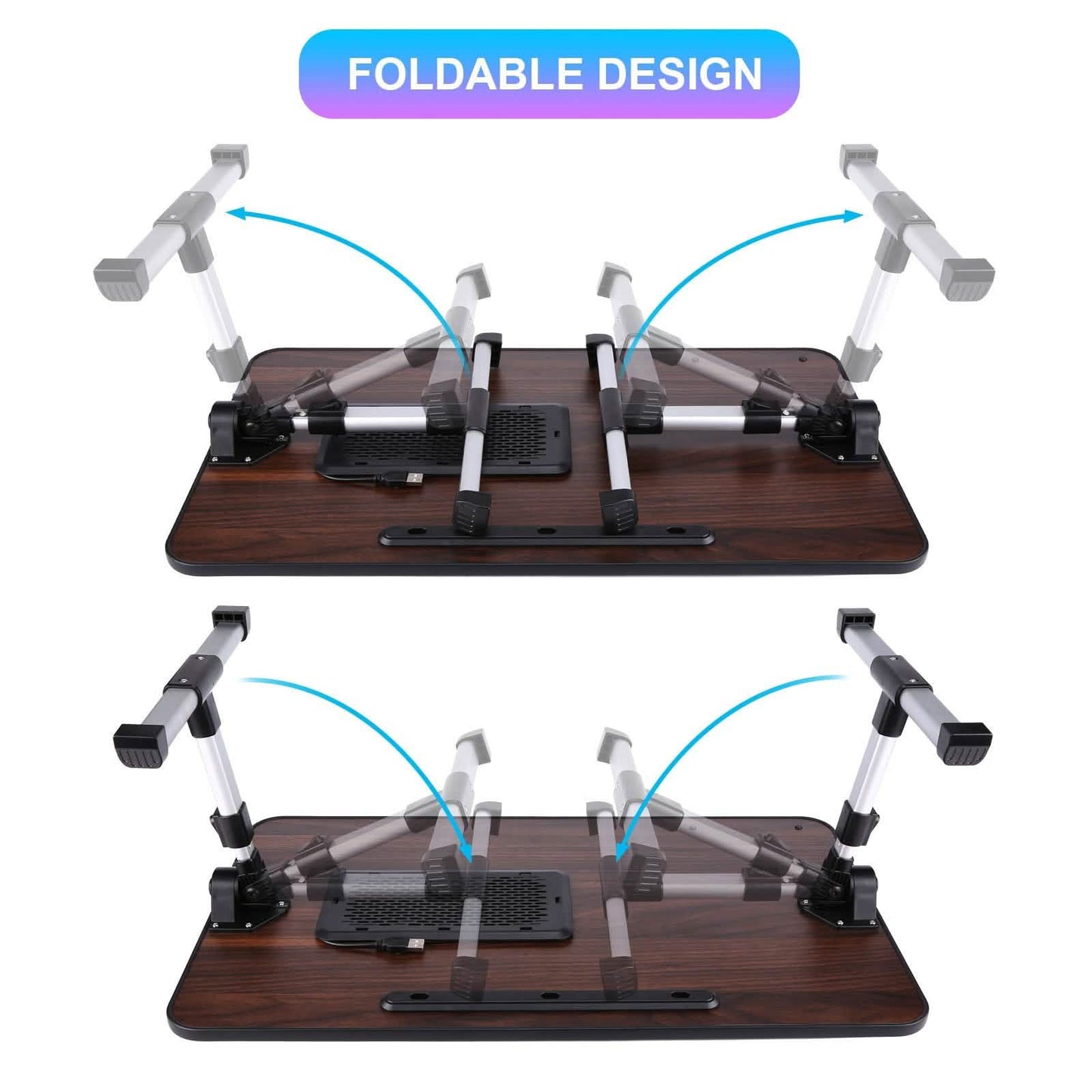 26.6 Foldable Adjustable Laptop Tray Stand Desk with CPU Cooling Fans & Mouse Pad