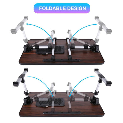 26.6 Foldable Adjustable Laptop Tray Stand Desk with CPU Cooling Fans & Mouse Pad