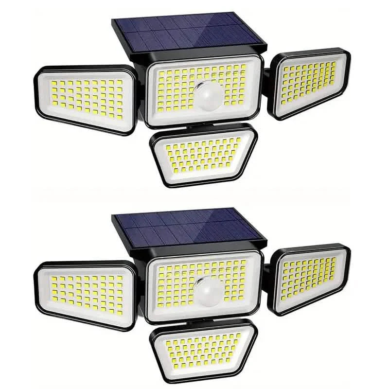 270 LEDs Solar Wall Light With Motion Sensor - 4 Head Lamp, 3 Lighting Modes Wide Angle Security Wireless Flood Light