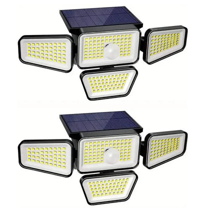 270 LEDs Solar Wall Light With Motion Sensor - 4 Head Lamp, 3 Lighting Modes Wide Angle Security Wireless Flood Light