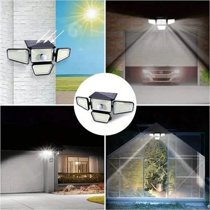 270 LEDs Solar Wall Light With Motion Sensor - 4 Head Lamp, 3 Lighting Modes Wide Angle Security Wireless Flood Light