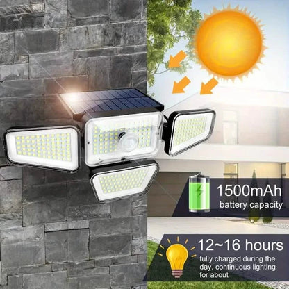 270 LEDs Solar Wall Light With Motion Sensor - 4 Head Lamp, 3 Lighting Modes Wide Angle Security Wireless Flood Light