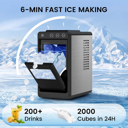 Portable Countertop Ice Maker – 8 Cubes/6 Min, Self-Cleaning
