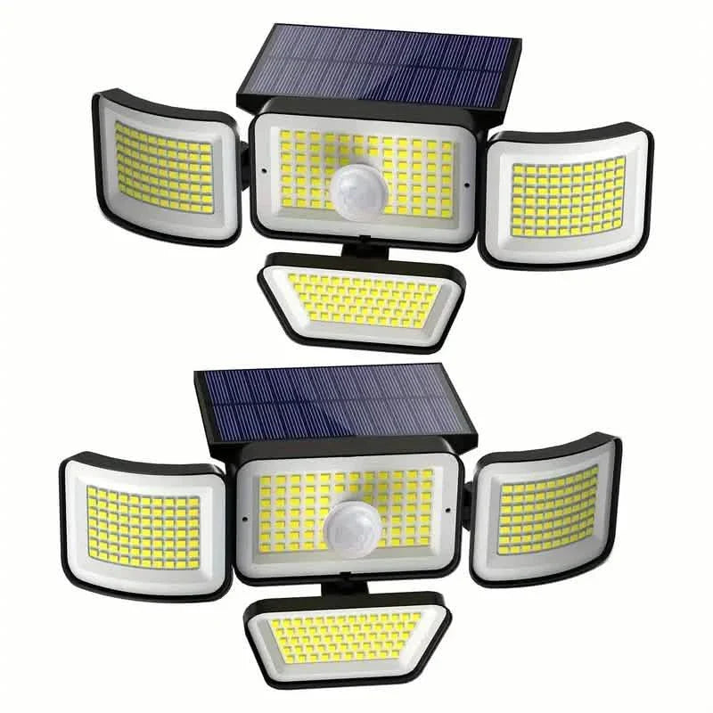 278LEDs 3000LM Motion Sensor 6500K Solar Powered, 4 Heads Security Flood, 300° Wide Angle Wall With 3 Modes