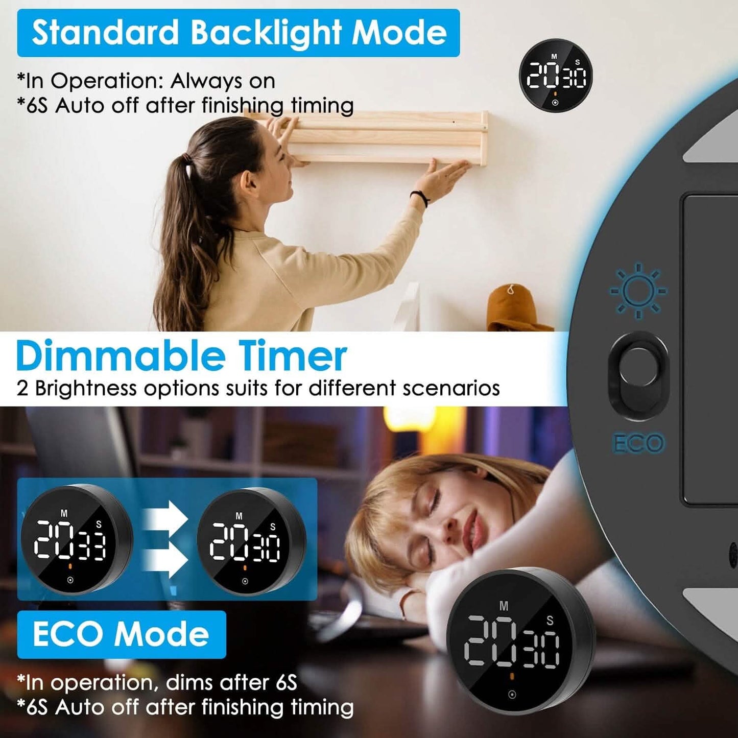 2.79" LED Digital Electronic Countdown Timer Dimmable Mutable Magnetic Clock