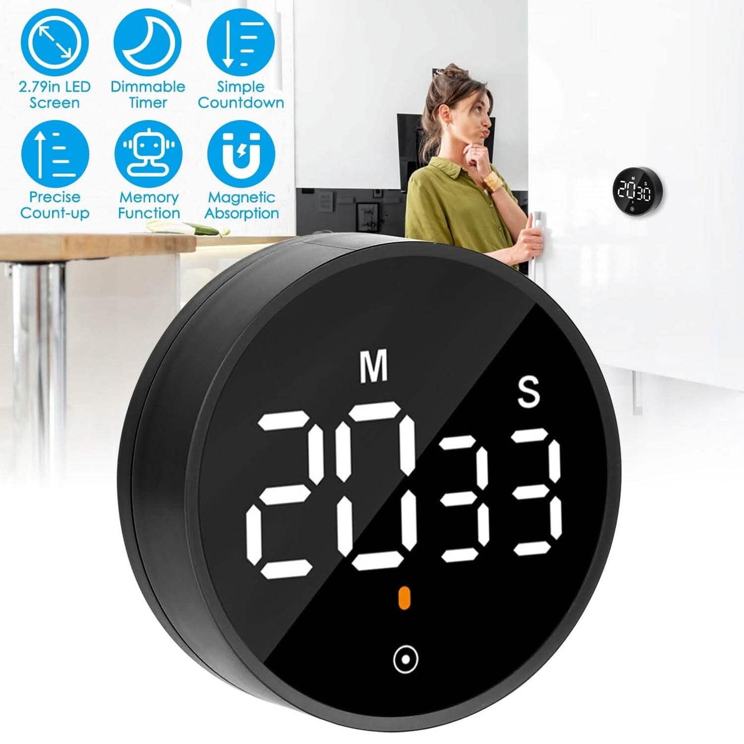 2.79" LED Digital Electronic Countdown Timer Dimmable Mutable Magnetic Clock
