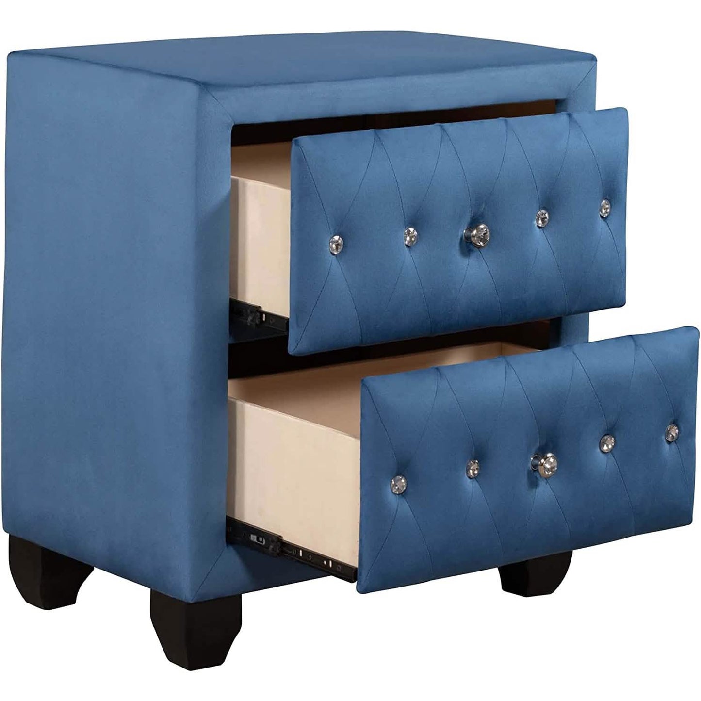 27.9" Tall Bedside Table Blue Upholstered Velvet 2-Drawer Nightstand