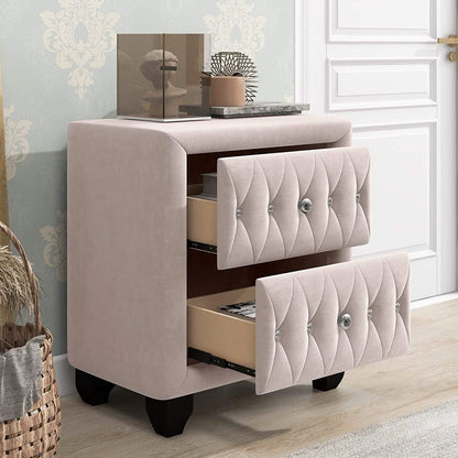27.9" Tall Bedside Table Blue Upholstered Velvet 2-Drawer Nightstand