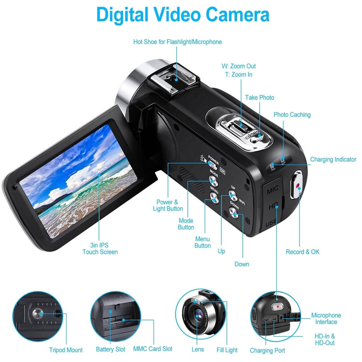 2.7K Camcorder 42MP 18x Zoom Digital Video Camera with 270° Rotating IPS Screen