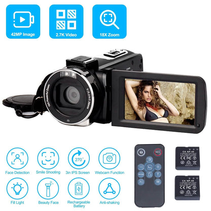 2.7K Camcorder 42MP 18x Zoom Digital Video Camera with 270° Rotating IPS Screen