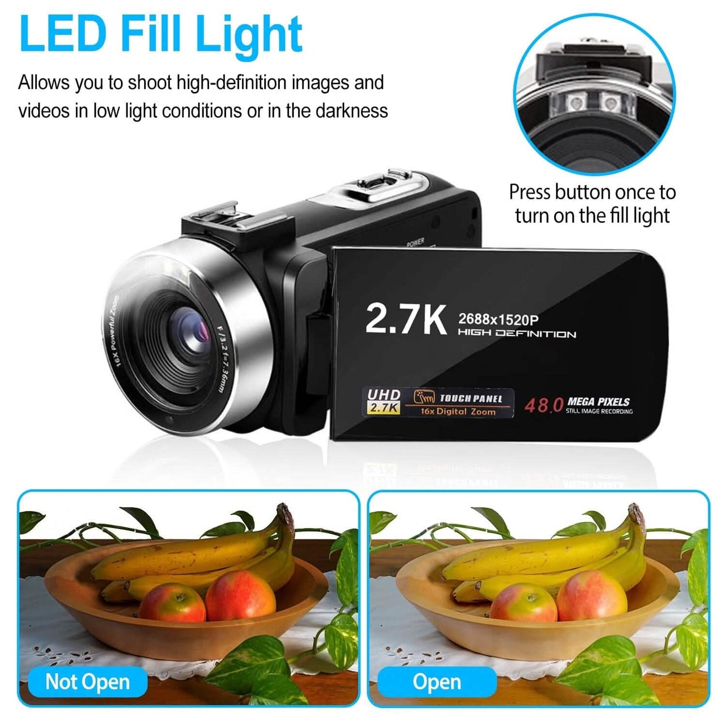 2.7K Camcorder 42MP 18x Zoom Digital Video Camera with 270° Rotating IPS Screen