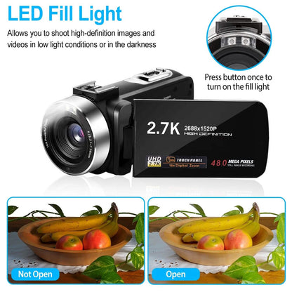 2.7K Camcorder 42MP 18x Zoom Digital Video Camera with 270° Rotating IPS Screen