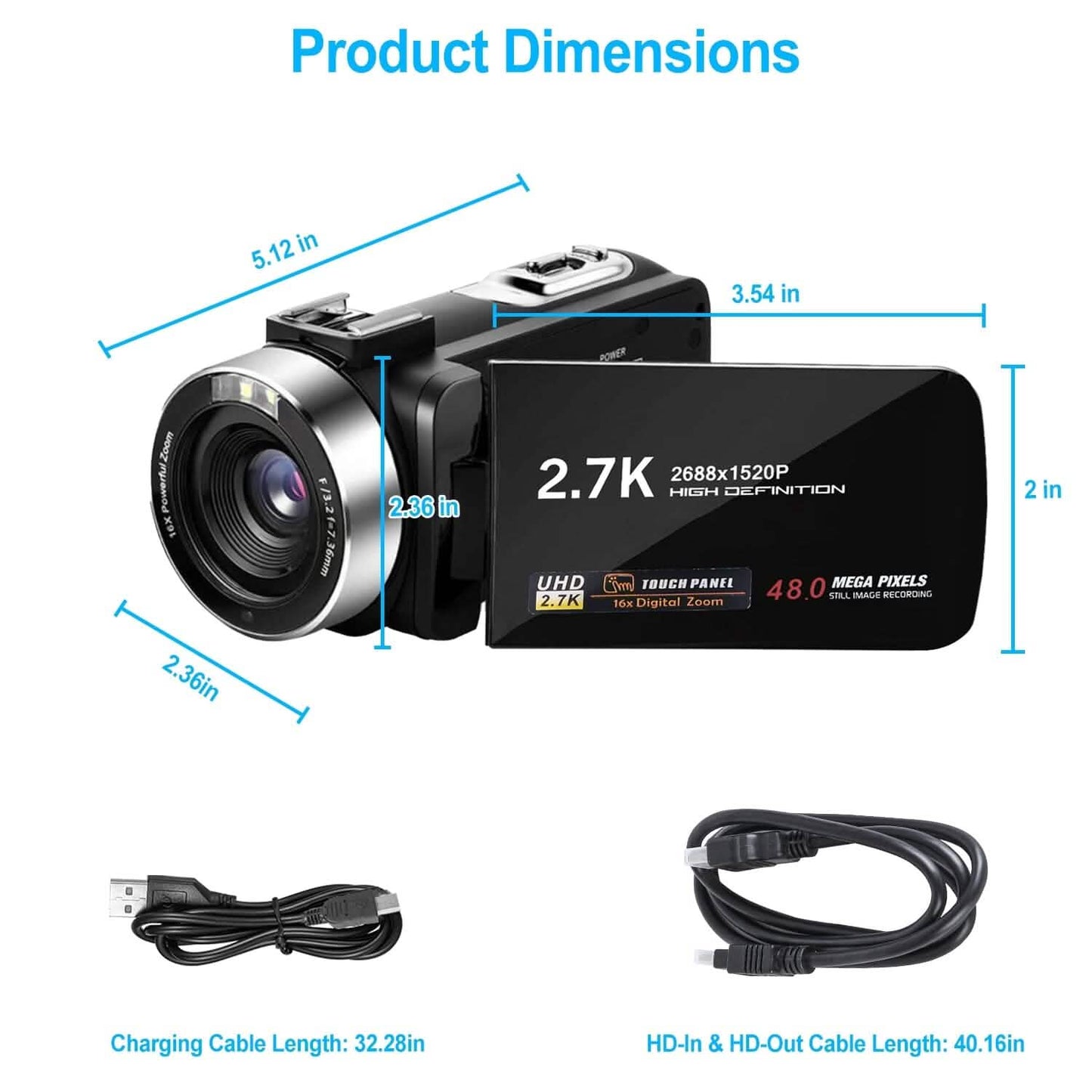 2.7K Camcorder 42MP 18x Zoom Digital Video Camera with 270° Rotating IPS Screen