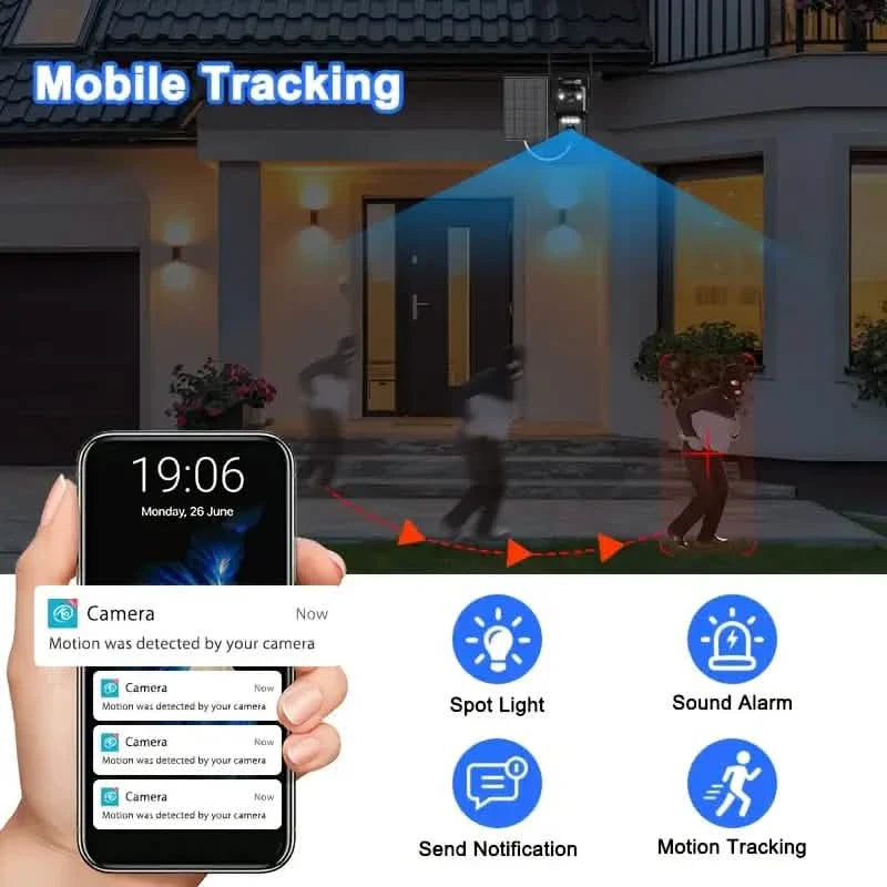 Solar WiFi Security Camera – 360° View, 10x Zoom, Night Vision & Motion Detection