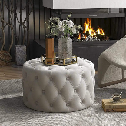 29.5" Tufted Velvet Round Ottoman Classic Button Living Room Footrest with Storage