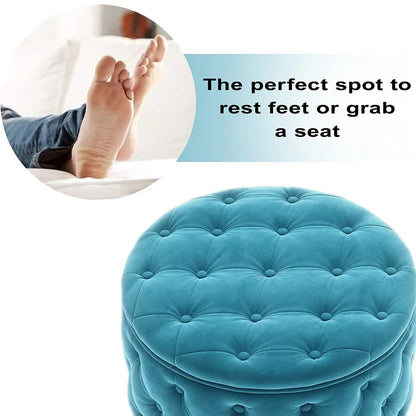 29.5" Tufted Velvet Round Ottoman Classic Button Living Room Footrest with Storage