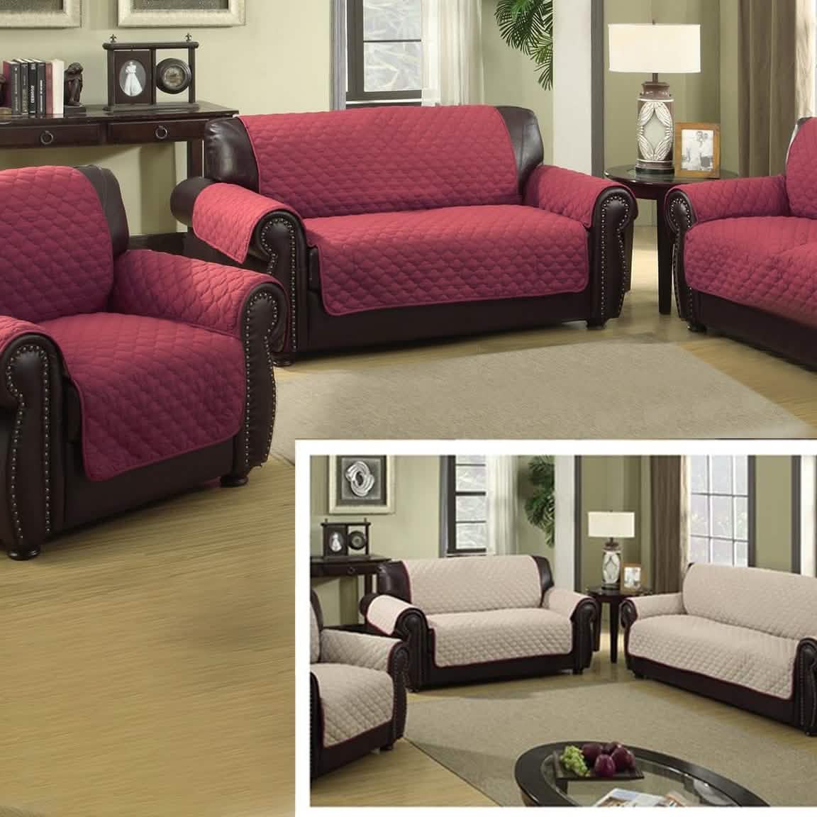 Waterproof Quilted Reversible Furniture Slipcover for Chair, Loveseat, or Sofa