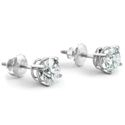 2Ct TW Round Lab Grown Diamond Studs 14K White Gold with Screw Backs