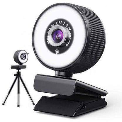 2K HD Webcam with Built-In 18 LED Adjustable Ring Light and Microphone