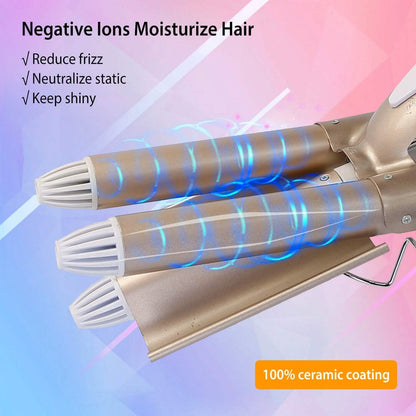 3-Barrel Curling Iron Wand Electric Hair Curler 1" Triple Hair Waver
