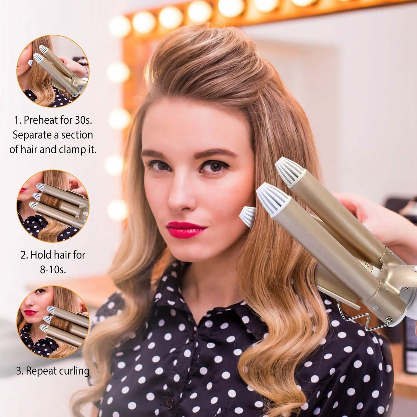 3-Barrel Curling Iron Wand Electric Hair Curler 1" Triple Hair Waver