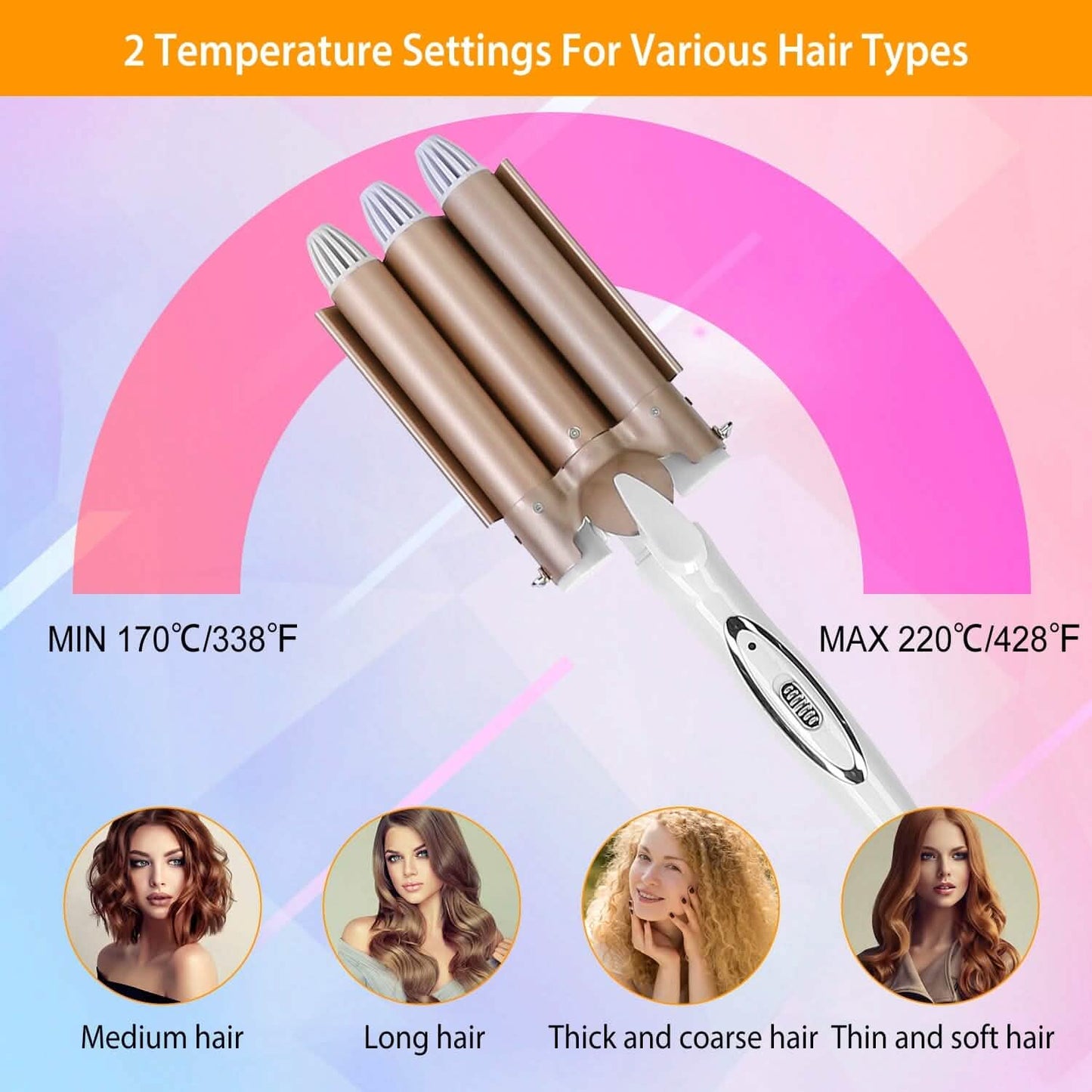 3-Barrel Curling Iron Wand Electric Hair Curler 1" Triple Hair Waver
