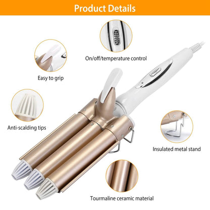 3-Barrel Curling Iron Wand Electric Hair Curler 1" Triple Hair Waver