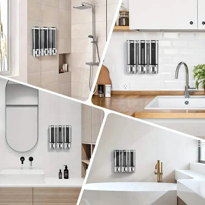3-Chamber Shower Dispenser - Wall Mounted, No Leakage, No Drill