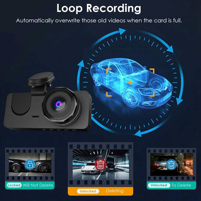 3 Channel Dash Cam Front Inside Rear Vehicle Driving Recorder Car DVR
