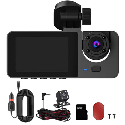 3 Channel Dash Cam Front Inside Rear Vehicle Driving Recorder Car DVR