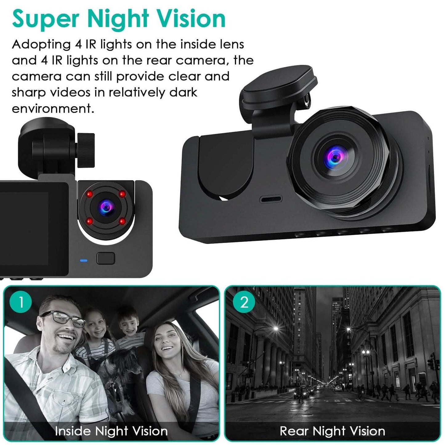 3 Channel Dash Cam Front Inside Rear Vehicle Driving Recorder Car DVR