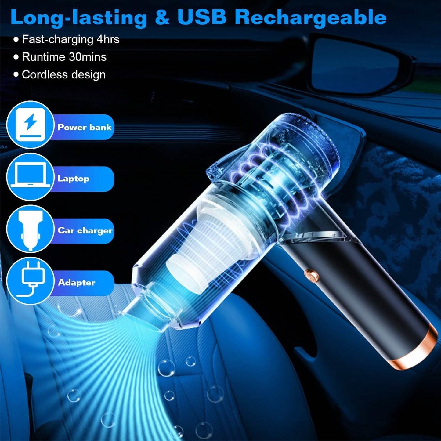 3-in-1 120W Portable Reachable Vacuum with Brush Nozzle