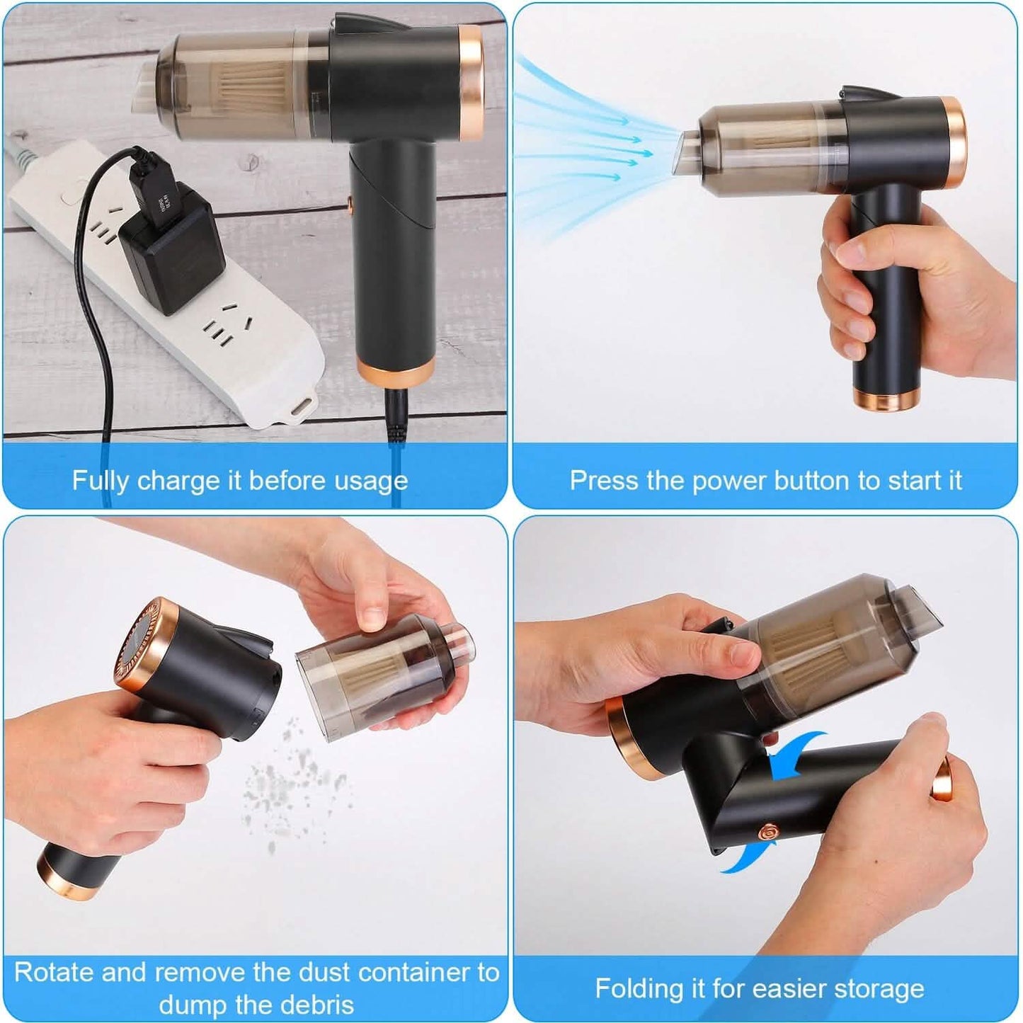 3-in-1 120W Portable Reachable Vacuum with Brush Nozzle