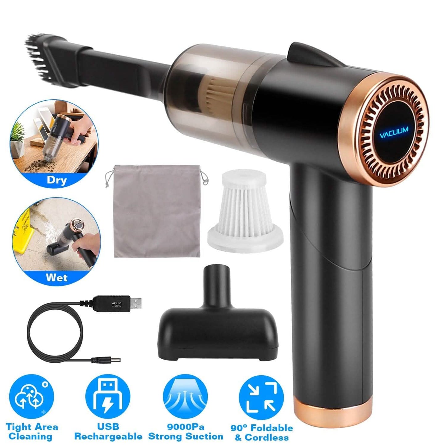 3-in-1 120W Portable Reachable Vacuum with Brush Nozzle