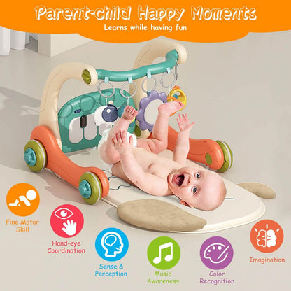 3-in-1 Baby Gym Playmat with Learning Walker for 0-12 Months Old
