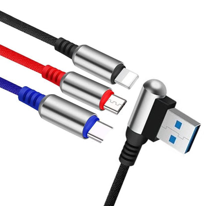 3-In-1 Charging Cable USB to Micro USB + Type C + Lightning Charging Cable Fast Charging